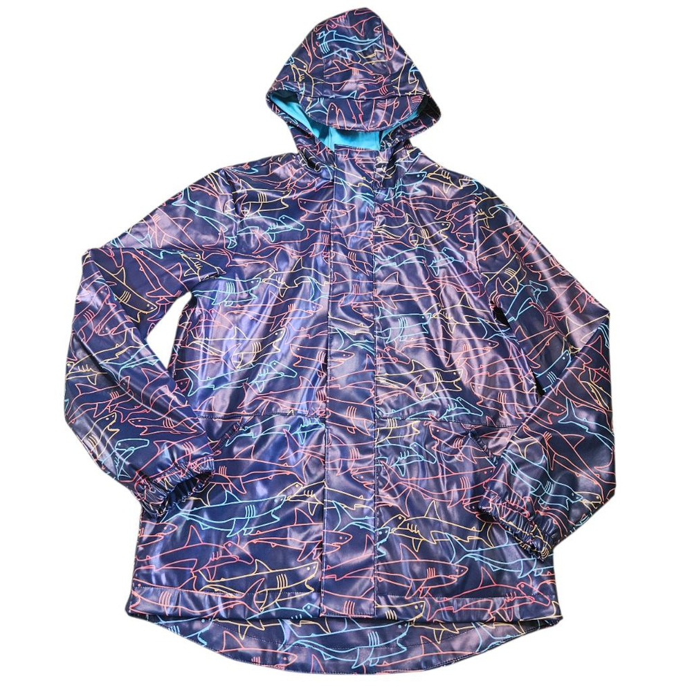 Cat & Jack Medium (8/10) Navy Multicolor Shark Hooded Raincoat